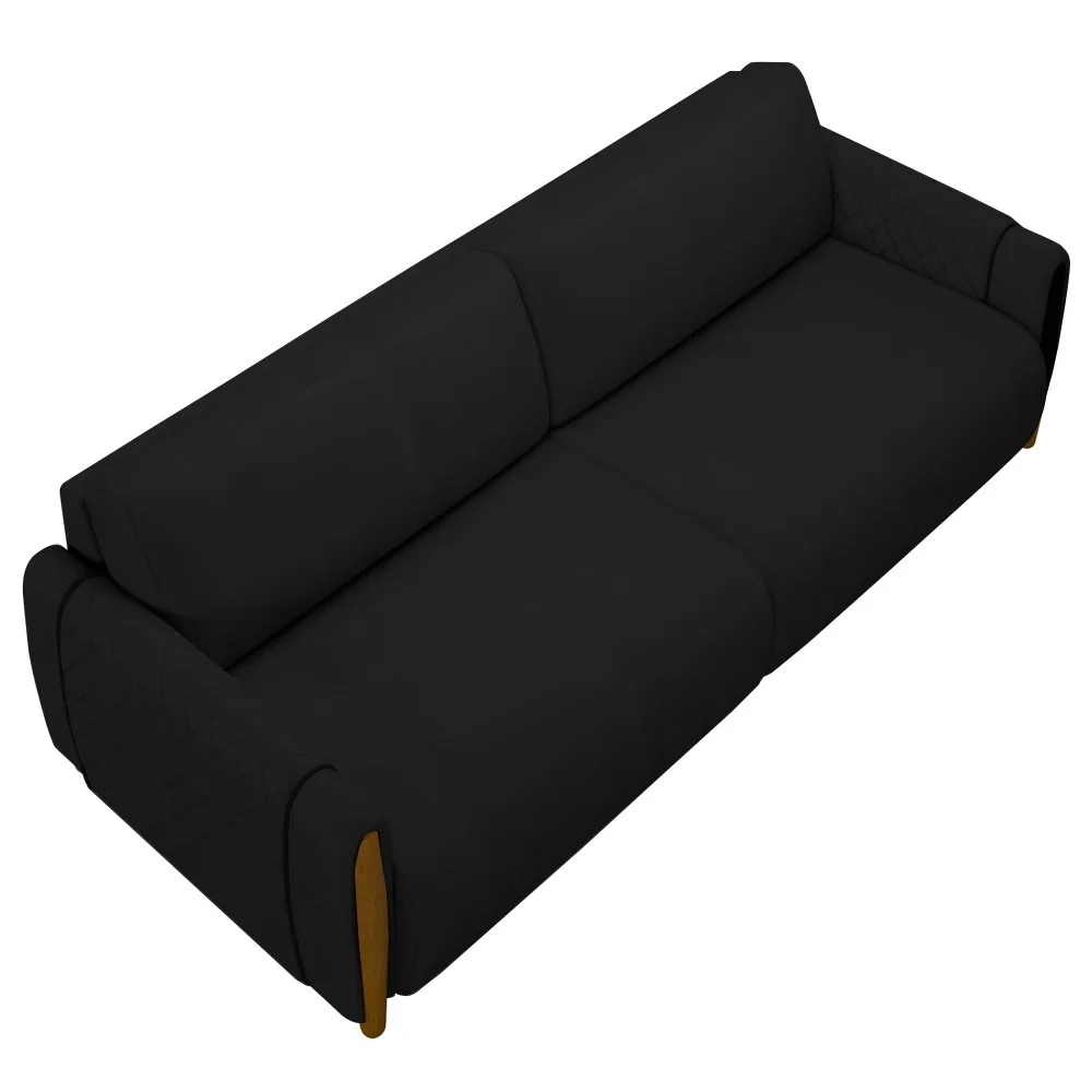 Sofá 3 Lugares 223cm Pés Madeira Amaranto Z32 Veludo Preto - Mpozenato