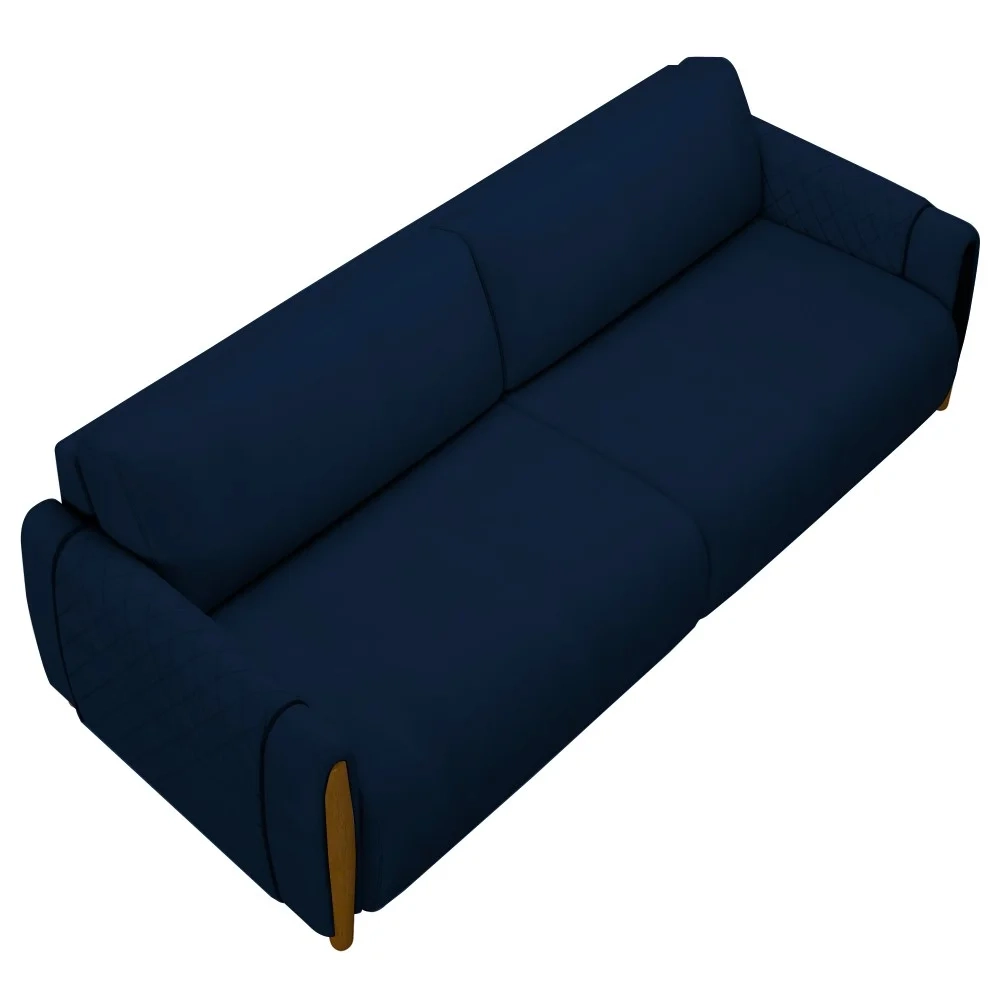 Sofá 3 Lugares 223cm Pés Madeira Amaranto Z32 Veludo Azul Marinho - Mpozenato