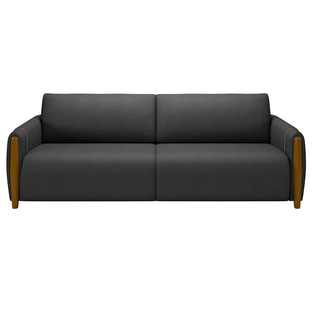 Sofá 3 Lugares 223cm Pés Madeira Amaranto Z32 PU Preto - Mpozenato
