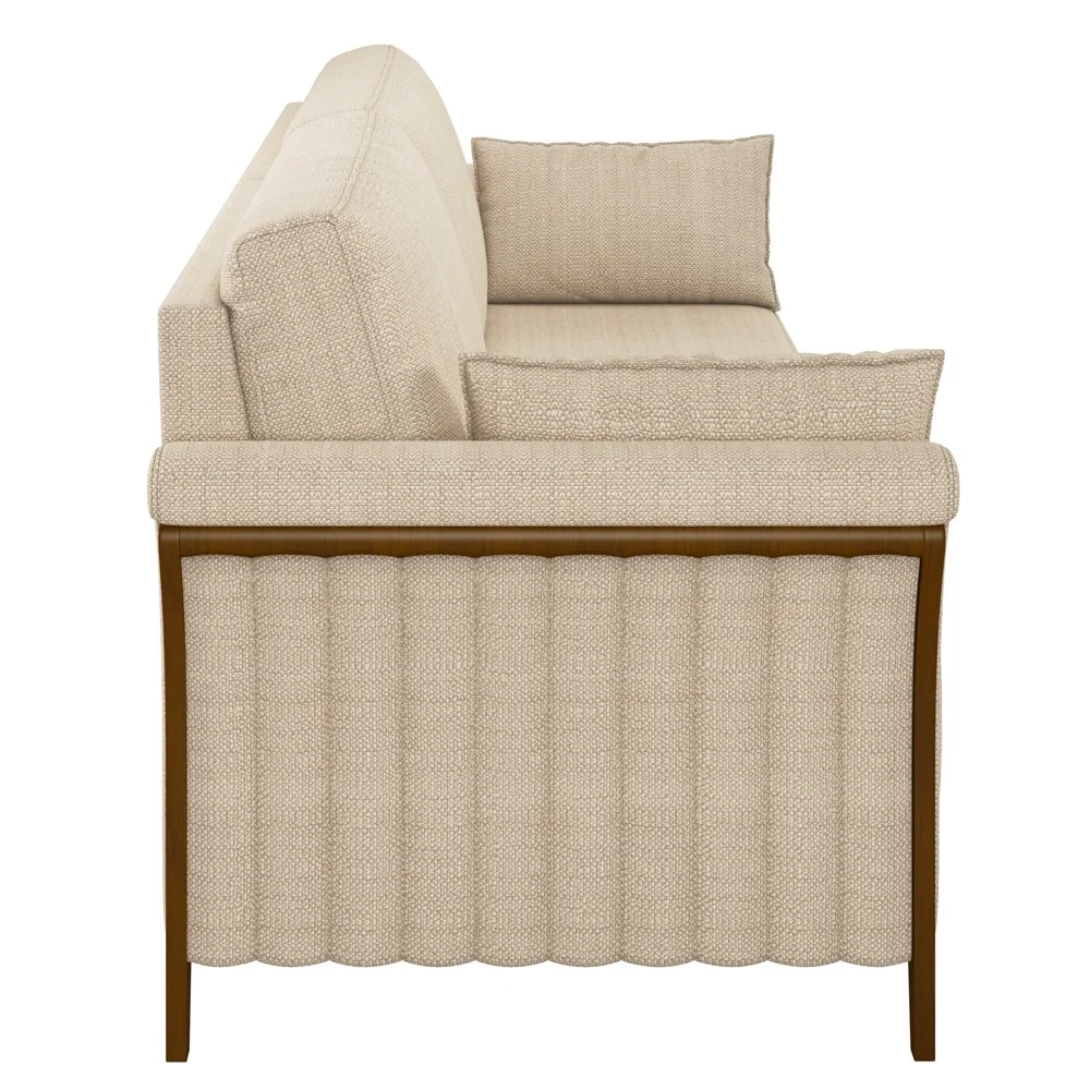 Sofá Living 3 Lugares 222cm Pés Madeira Roya Z32 Linho Champanhe - Mpozenato