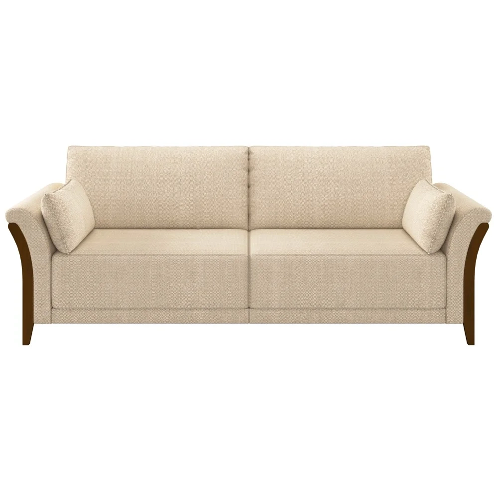 Sofá Living 3 Lugares 222cm Pés Madeira Roya Z32 Linho Champanhe - Mpozenato
