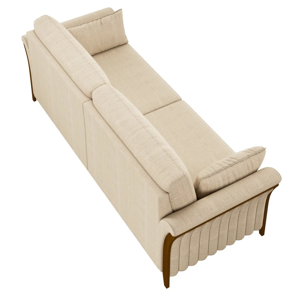 Sofá Living 3 Lugares 222cm Pés Madeira Roya Z32 Linho Champanhe - Mpozenato