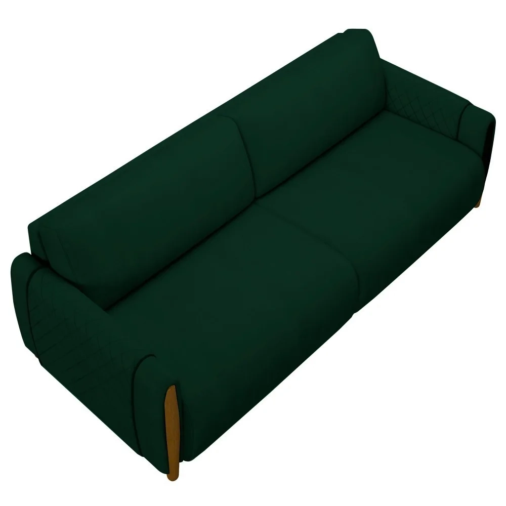 Sofá 3 Lugares 223cm Pés Madeira Amaranto Z32 Veludo Verde - Mpozenato