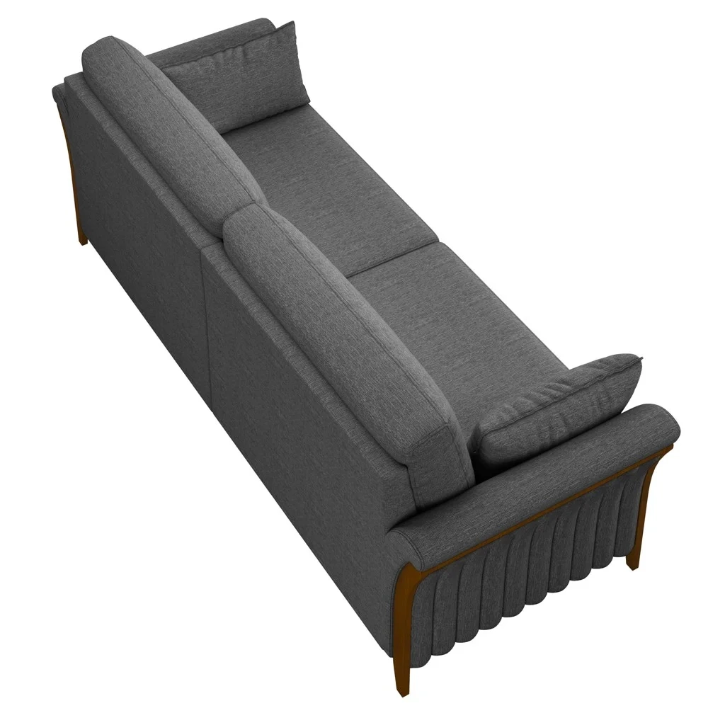 Sofá Living 3 Lugares 222cm Pés Madeira Roya Z32 Linho Cinza Escuro - Mpozenato