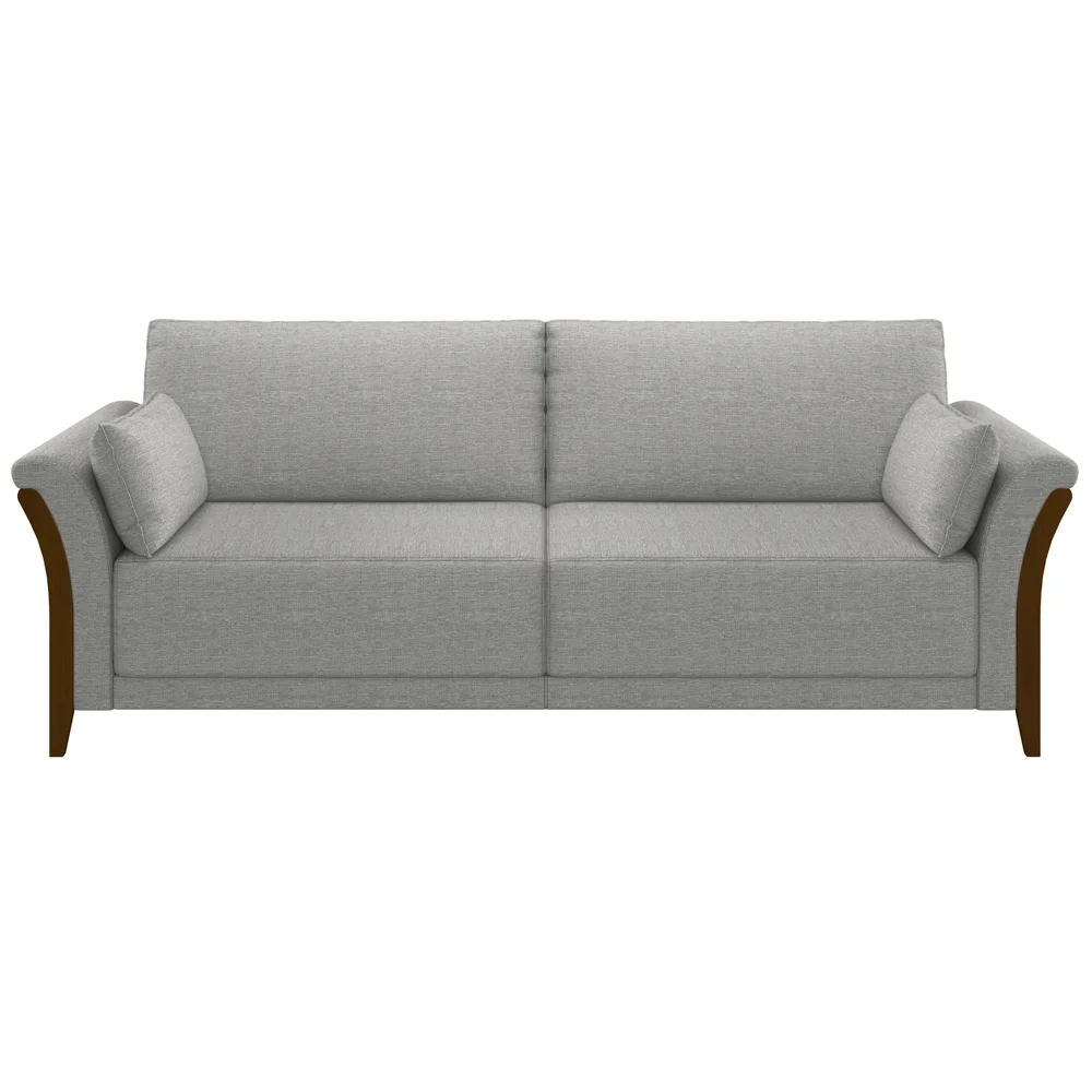 Sofá Living 3 Lugares 222cm Pés Madeira Roya Z32 Linho Cinza - Mpozenato