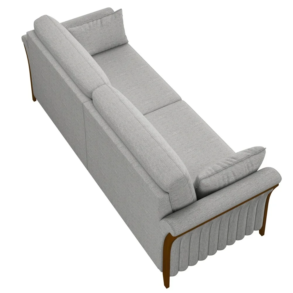 Sofá Living 3 Lugares 222cm Pés Madeira Roya Z32 Linho Cinza - Mpozenato