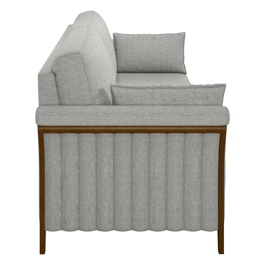 Sofá Living 3 Lugares 222cm Pés Madeira Roya Z32 Linho Cinza - Mpozenato