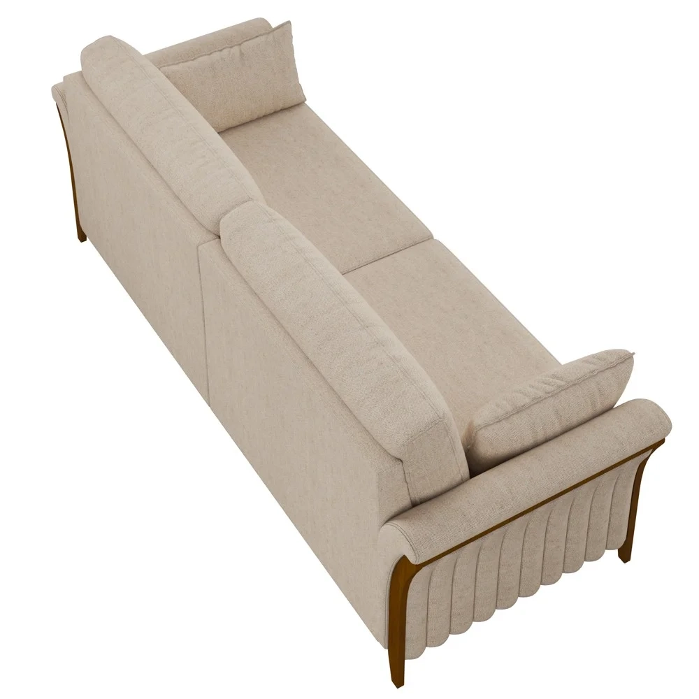 Sofá Living 3 Lugares 222cm Pés Madeira Roya Z32 Linho Cru - Mpozenato