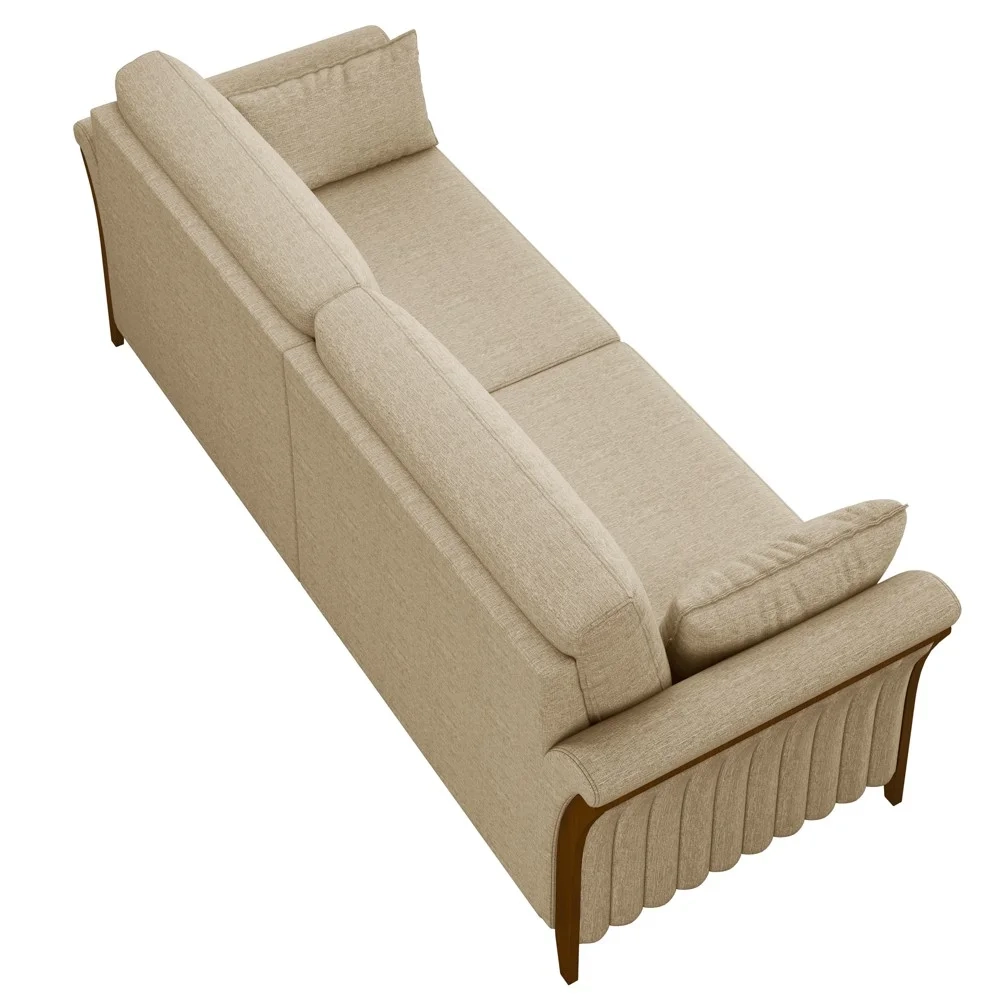 Sofá Living 3 Lugares 222cm Pés Madeira Roya Z32 Linho Bege - Mpozenato