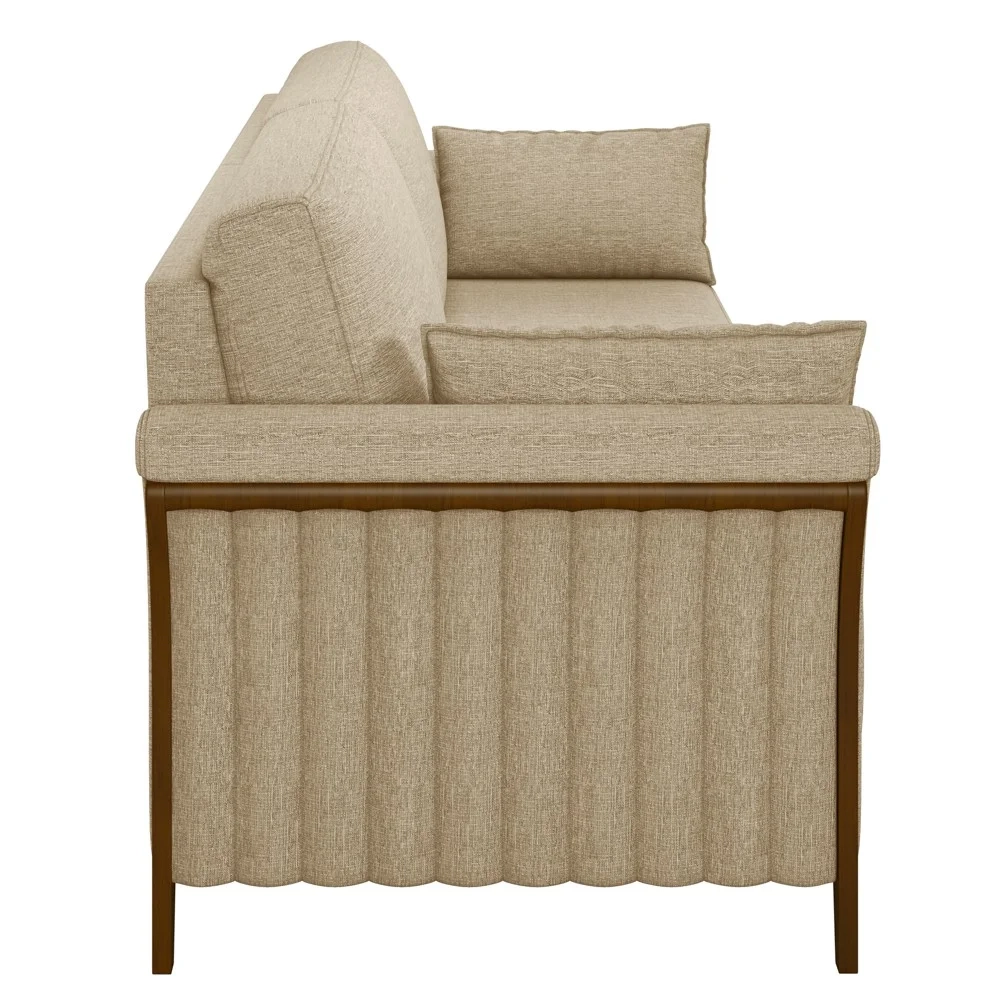 Sofá Living 3 Lugares 222cm Pés Madeira Roya Z32 Linho Bege - Mpozenato