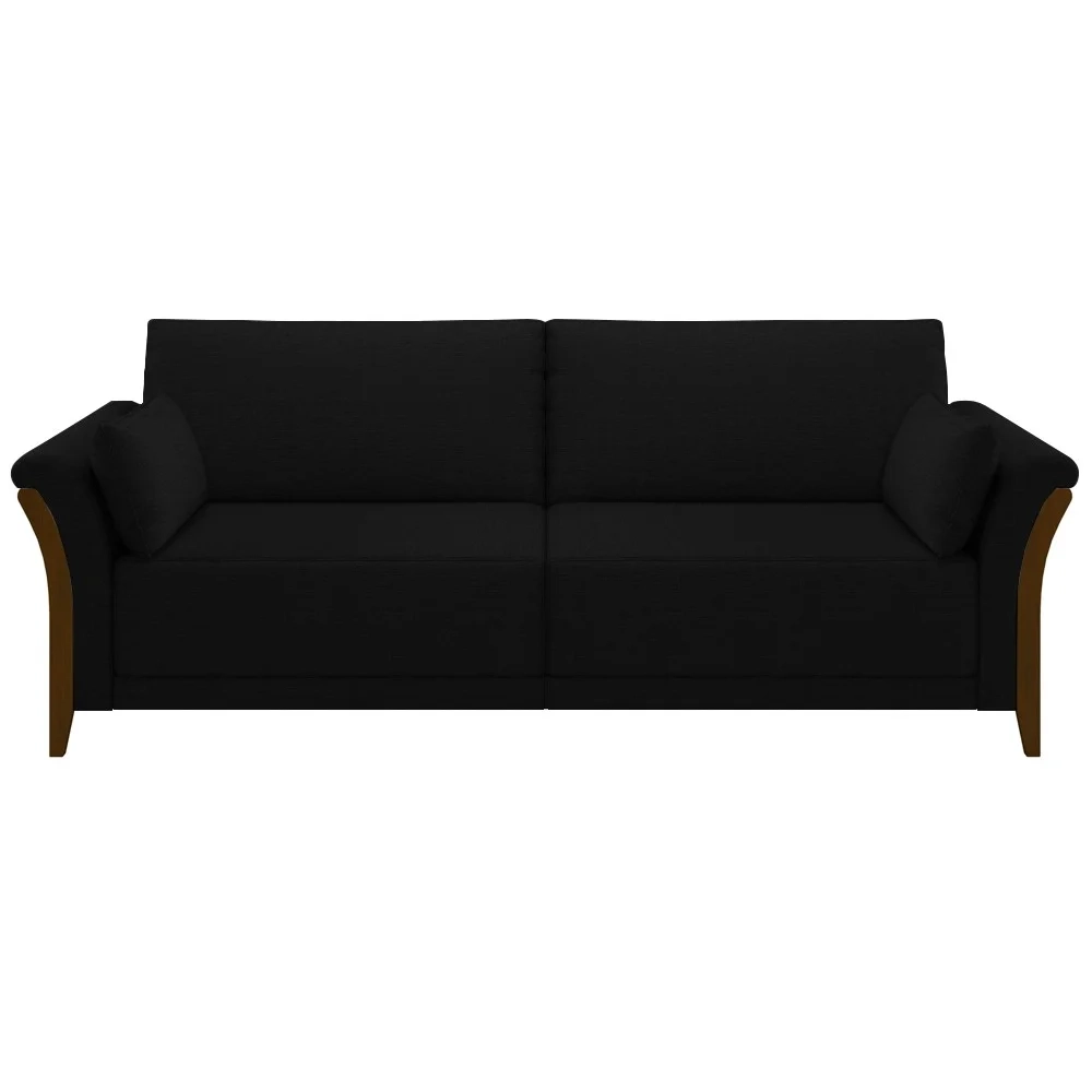 Sofá Living 3 Lugares 222cm Pés Madeira Roya Z32 Veludo Preto - Mpozenato