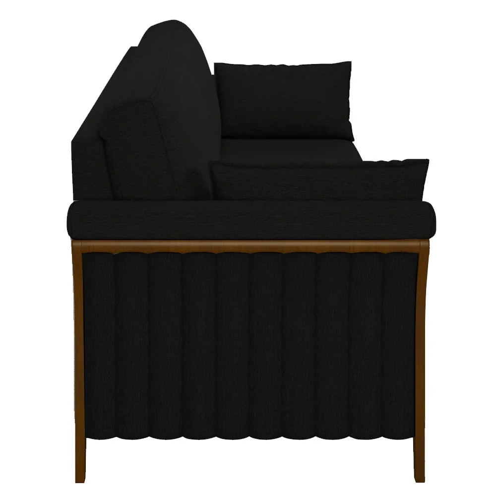 Sofá Living 3 Lugares 222cm Pés Madeira Roya Z32 Veludo Preto - Mpozenato