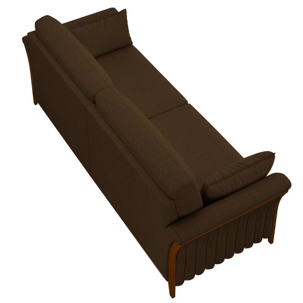 Sofá Living 3 Lugares 222cm Pés Madeira Roya Z32 Veludo Marrom - Mpozenato
