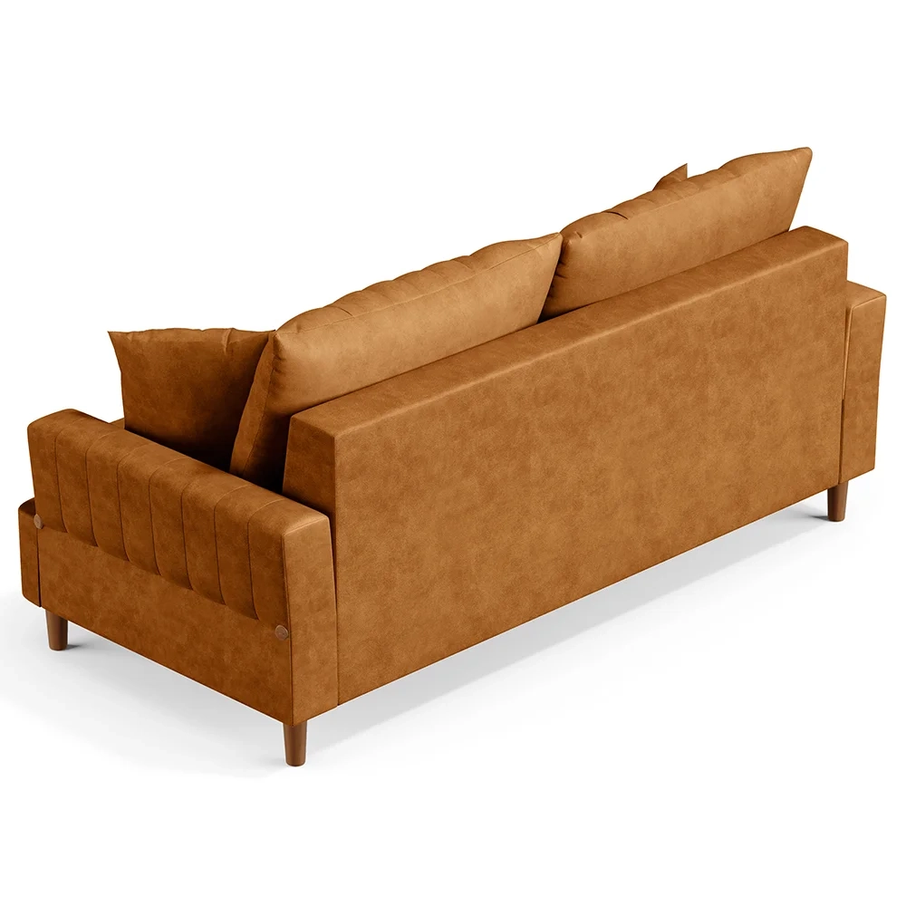 Sofá 3 Lugares 200cm Living Pés de Madeira Veras D05 Sintético Whisky - Mpozenato