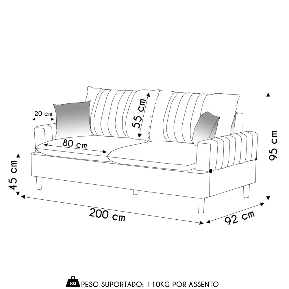 Sofá 3 Lugares 200cm Living Pés de Madeira Veras D05 Sintético Whisky - Mpozenato