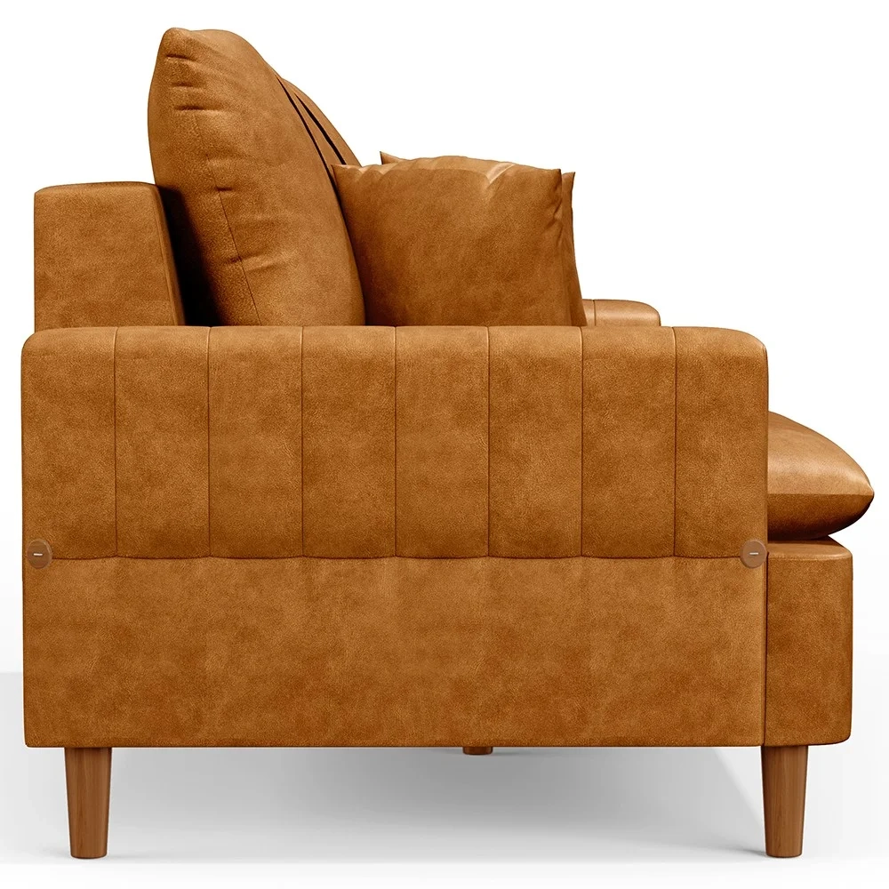 Sofá 3 Lugares 200cm Living Pés de Madeira Veras D05 Sintético Whisky - Mpozenato