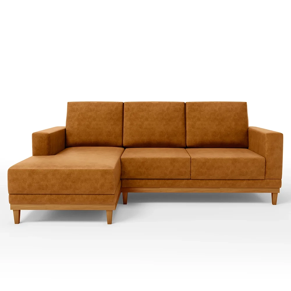 Sofá 3 Lugares 200cm Living Com Chaise Esquerdo Kayrós D05 Sintético Whisky - Mpozenato