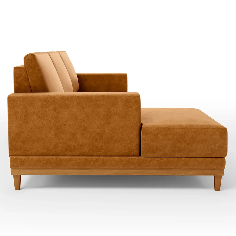 Sofá 3 Lugares 200cm Living Com Chaise Esquerdo Kayrós D05 Sintético Whisky - Mpozenato