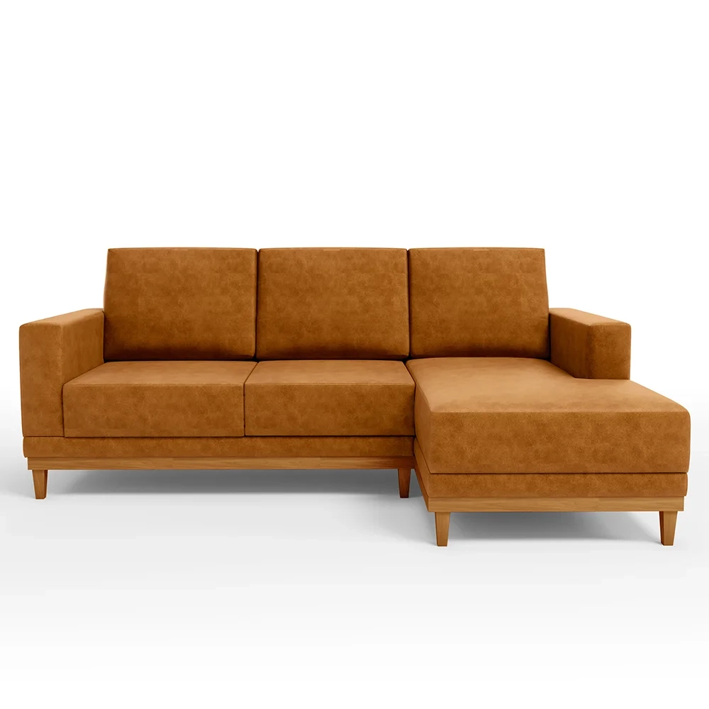 Sofá 3 Lugares 200cm Living Com Chaise Direito Kayrós D05 Sintético Whisky - Mpozenato