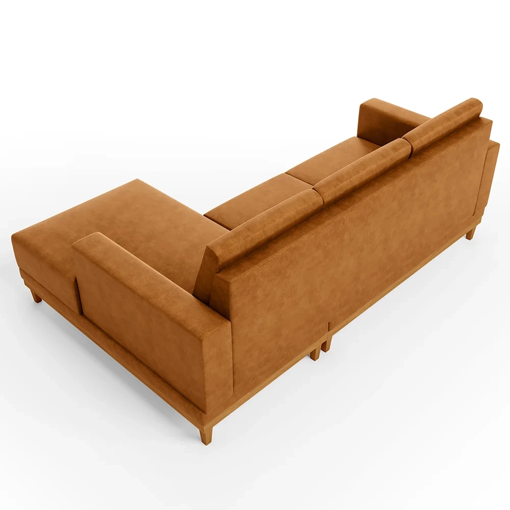 Sofá 3 Lugares 200cm Living Com Chaise Direito Kayrós D05 Sintético Whisky - Mpozenato