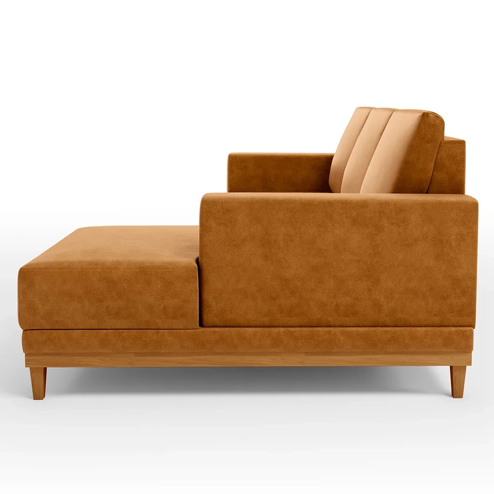 Sofá 3 Lugares 200cm Living Com Chaise Direito Kayrós D05 Sintético Whisky - Mpozenato