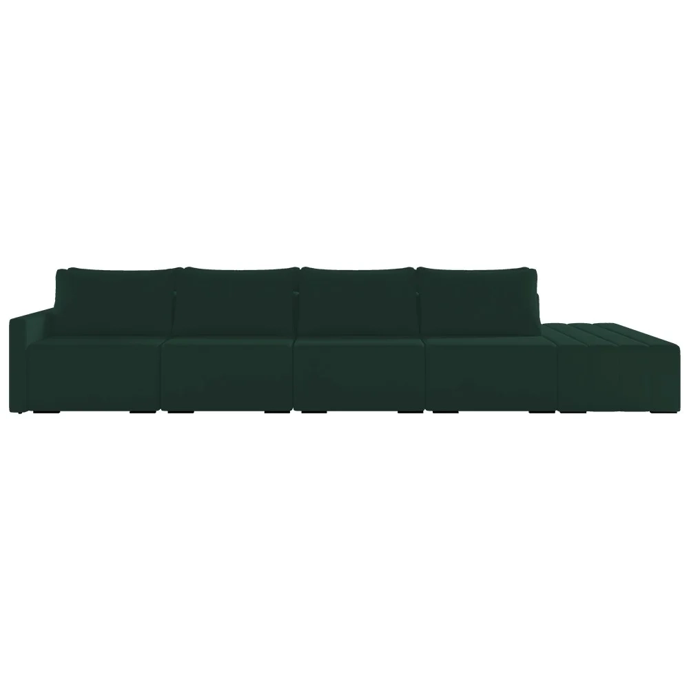 Sofá Ilha Modular com Puff para Sala Living 392cm Georgia Z08 Veludo Verde - Mpozenato