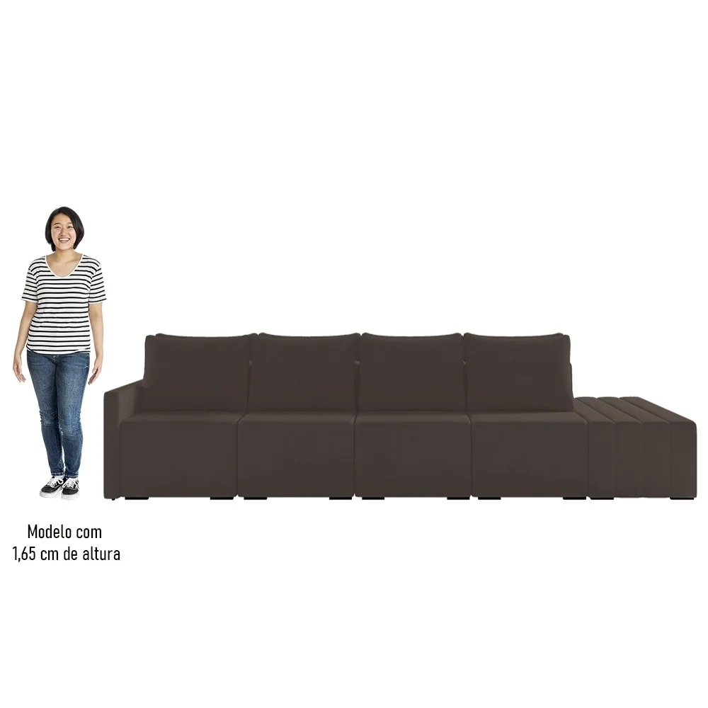 Sofá Ilha Modular com Puff para Sala Living 392cm Georgia Z08 Veludo Marrom - Mpozenato