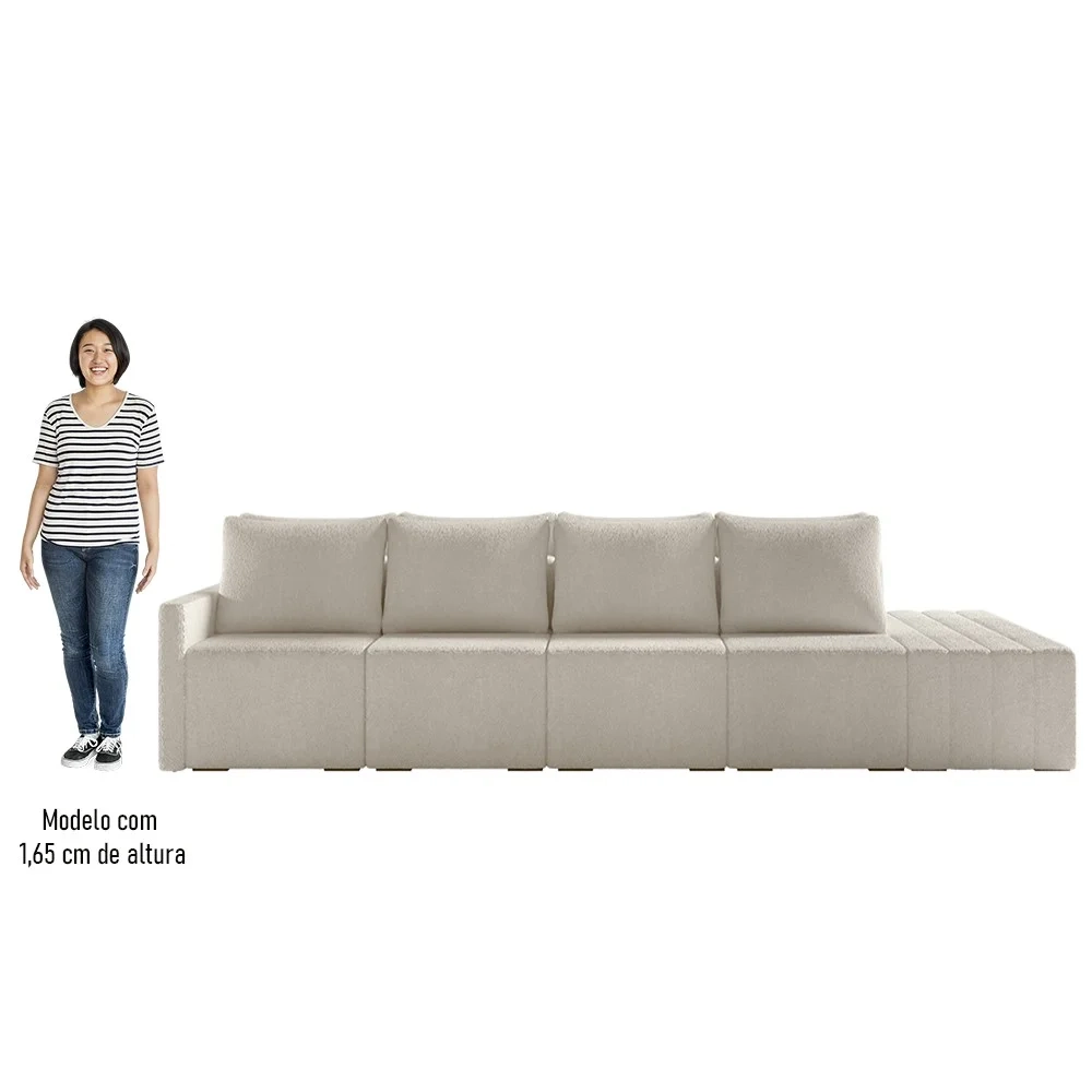 Sofá Ilha Modular com Puff para Sala Living 432cm Georgia Z08 Boucle Bege - Mpozenato
