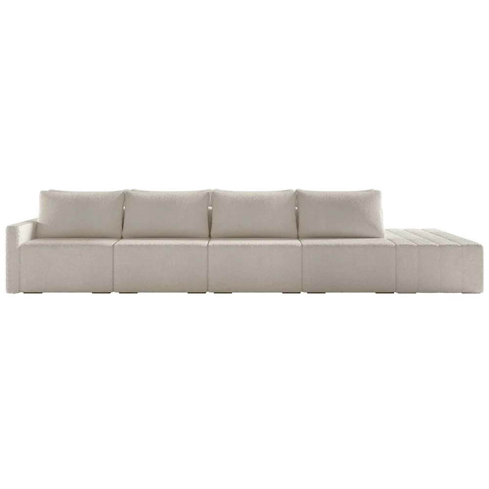 Sofá Ilha Modular com Puff para Sala Living 432cm Georgia Z08 Boucle Bege - Mpozenato