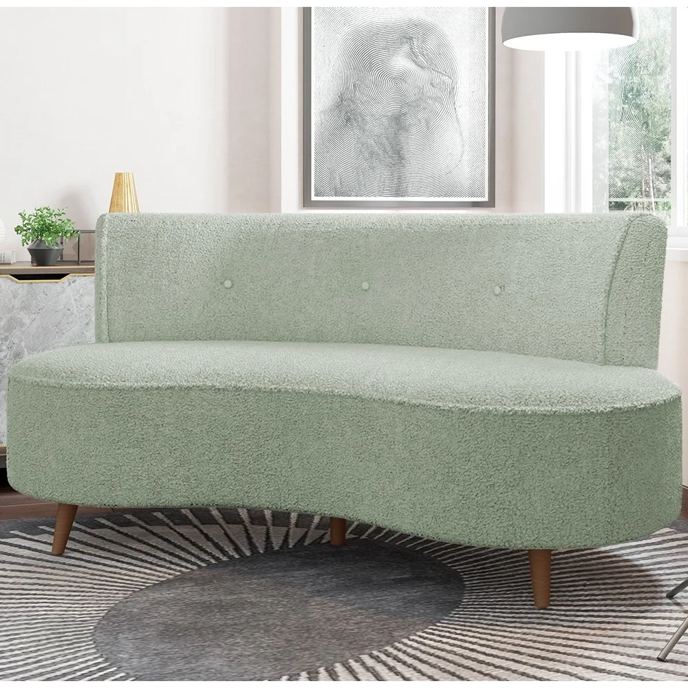 Sofá 2 Lugares para Sala Living 135cm Pés Palito Korah Z08 Boucle Verde Água - Mpozenato