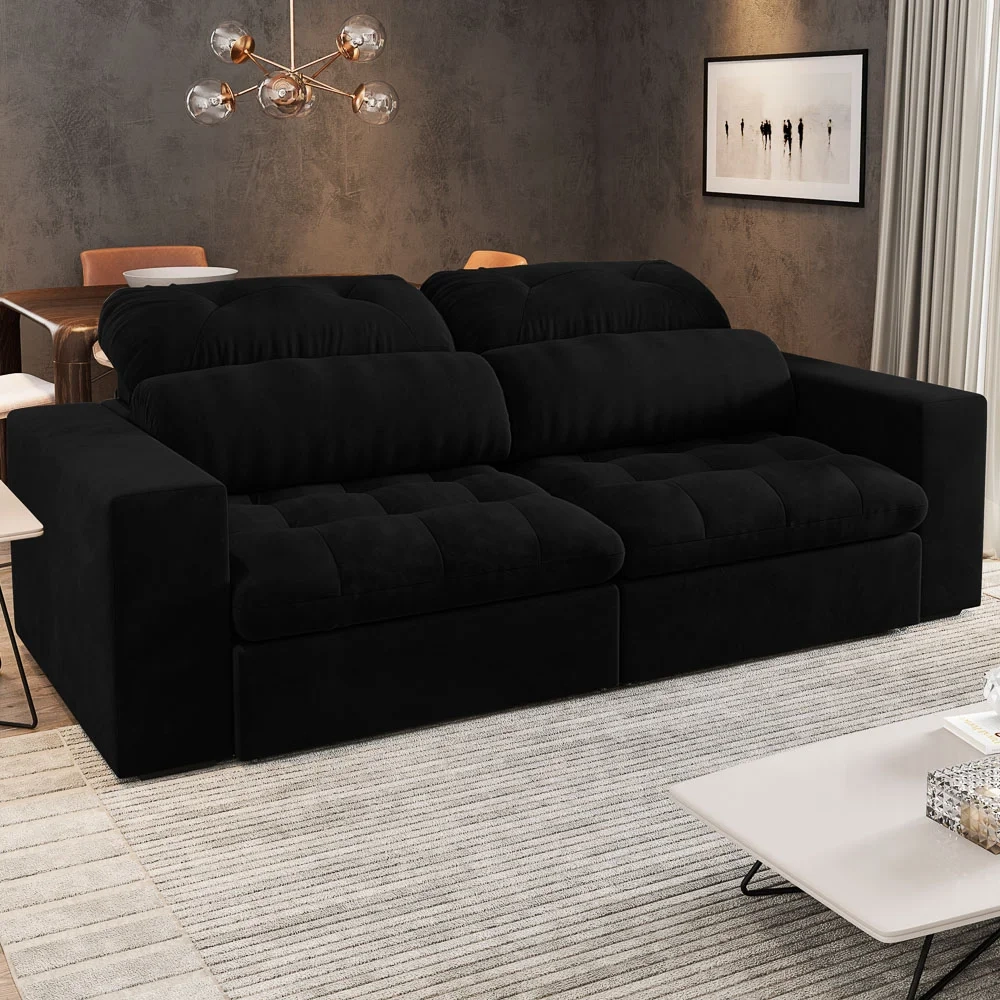 Sofá Retrátil e Reclinável 3 Lugares 200cm Viena A12 Suede Preto - Mpozenato