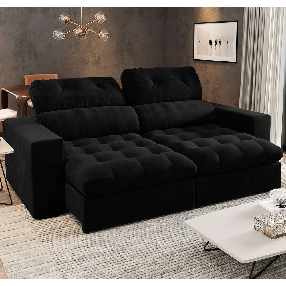 Sofá Retrátil e Reclinável 3 Lugares 200cm Viena A12 Suede Preto - Mpozenato