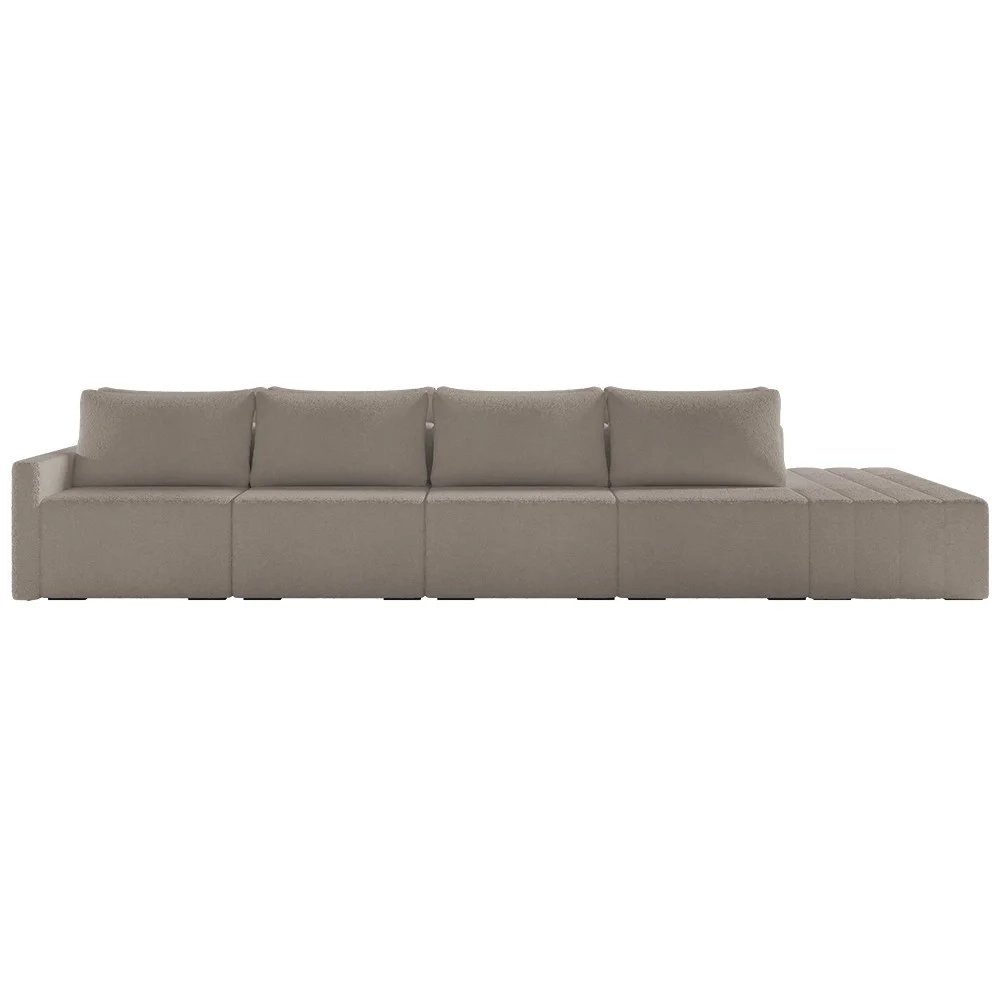 Sofá Ilha Modular com Puff para Sala Living 432cm Georgia Z08 Boucle Bege Escuro - Mpozenato