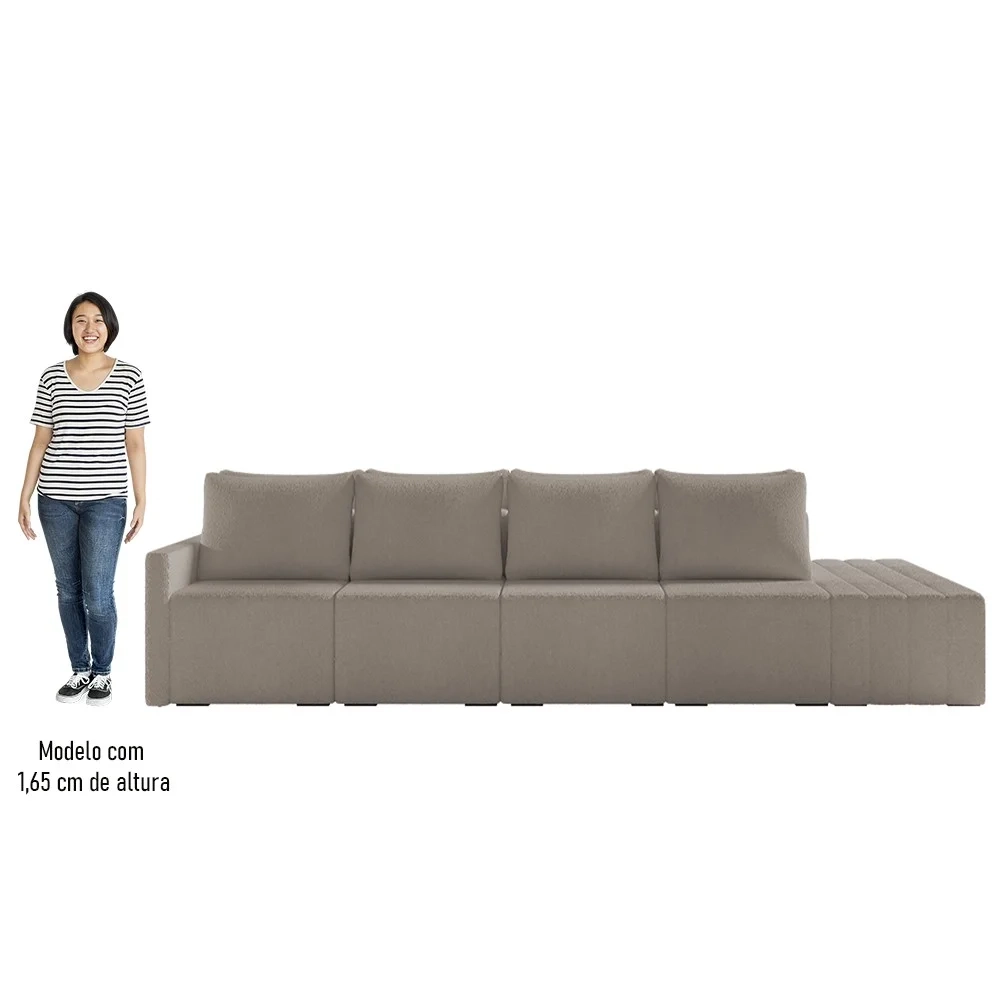 Sofá Ilha Modular com Puff para Sala Living 432cm Georgia Z08 Boucle Bege Escuro - Mpozenato