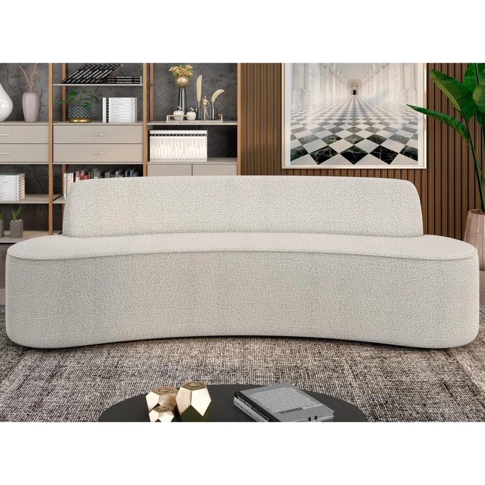 Sofá 2 Lugares para Sala de Estar Living 150cm Koane D06 Boucle Creme - Mpozenato