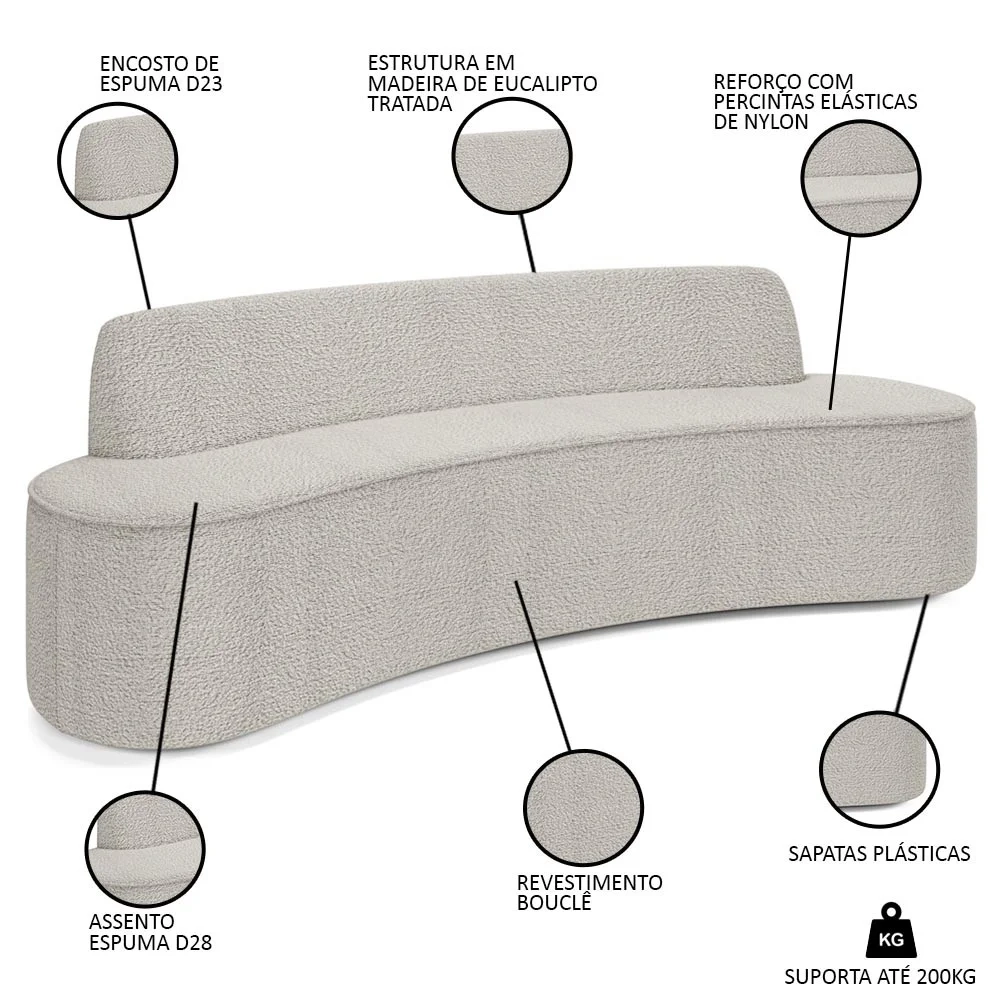 Sofá 2 Lugares para Sala de Estar Living 150cm Koane D06 Boucle Creme - Mpozenato