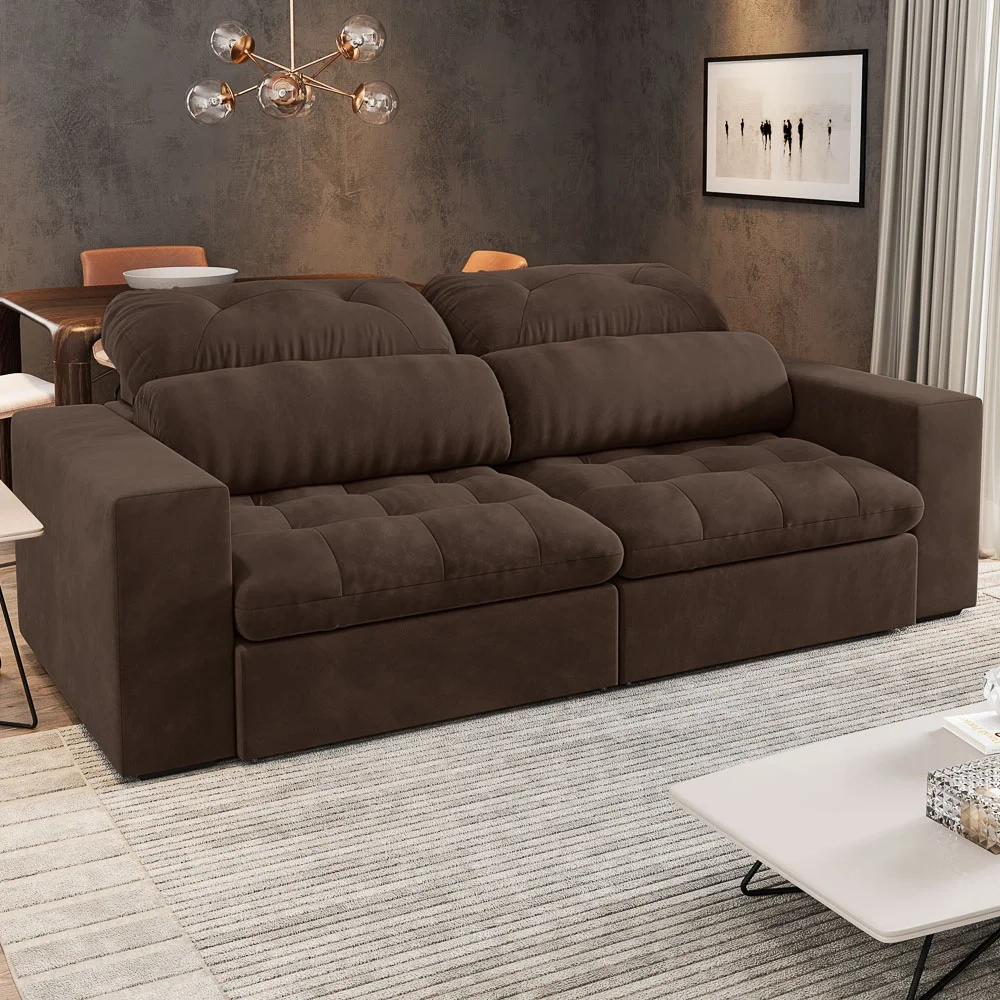 Sofá Retrátil e Reclinável 3 Lugares 200cm Viena A12 Suede Marrom - Mpozenato