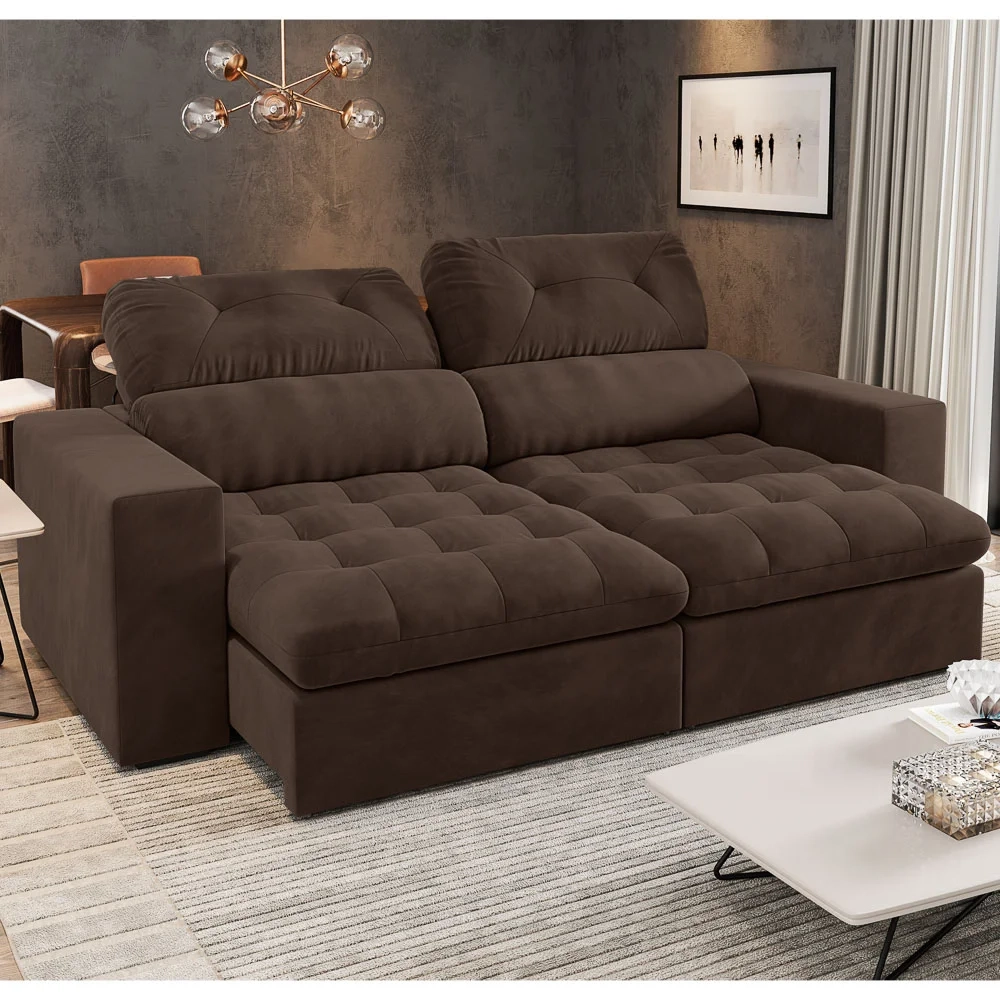 Sofá Retrátil e Reclinável 3 Lugares 200cm Viena A12 Suede Marrom - Mpozenato