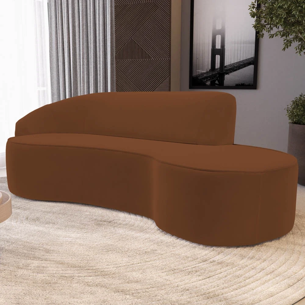 Sofá Living 3 Lugares 260cm Braço Esquerdo Mozart D06 Veludo Telha - Mpozenato