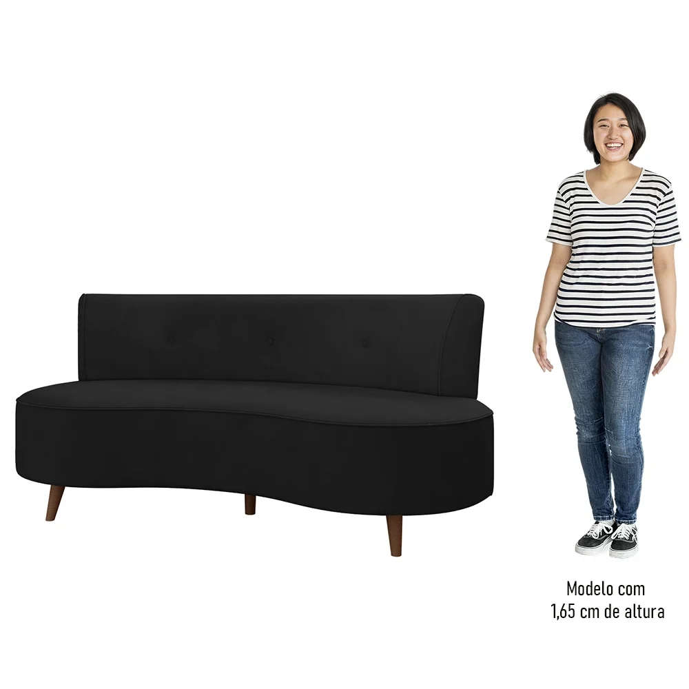 Sofá 2 Lugares para Sala Living 135cm Pés Palito Korah Z08 Veludo Preto - Mpozenato
