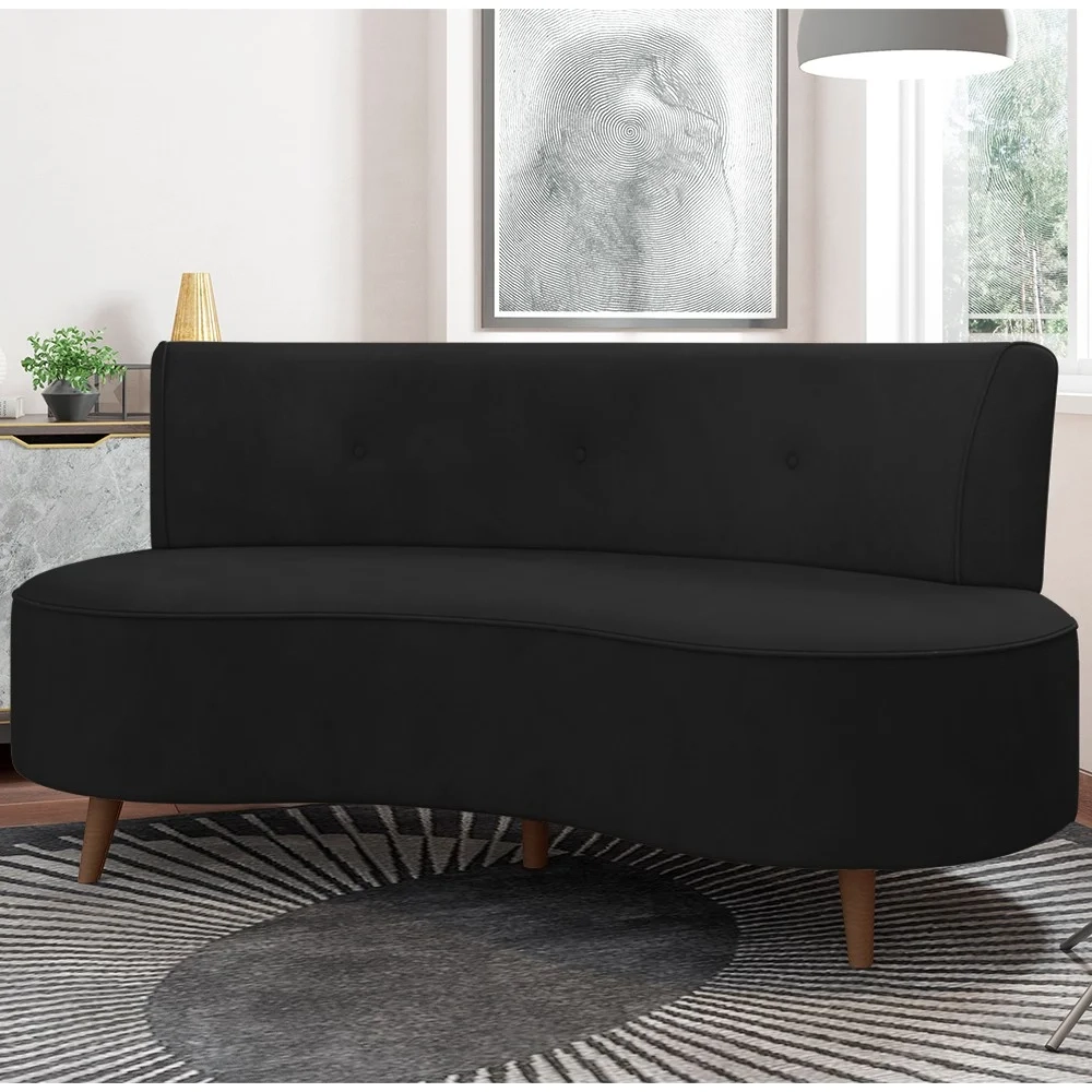 Sofá 2 Lugares para Sala Living 135cm Pés Palito Korah Z08 Veludo Preto - Mpozenato