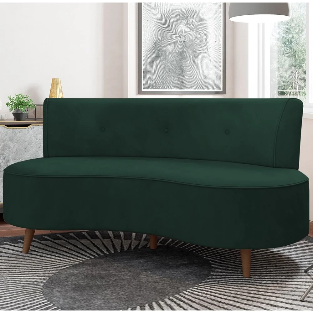 Sofá 2 Lugares para Sala Living 135cm Pés Palito Korah Z08 Veludo Verde - Mpozenato