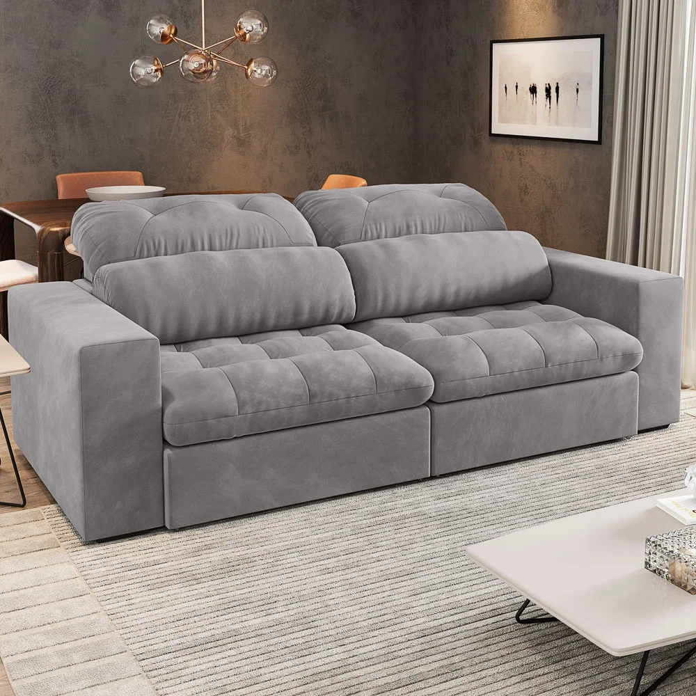 Sofá Retrátil e Reclinável 3 Lugares 200cm Viena A12 Suede Cinza - Mpozenato