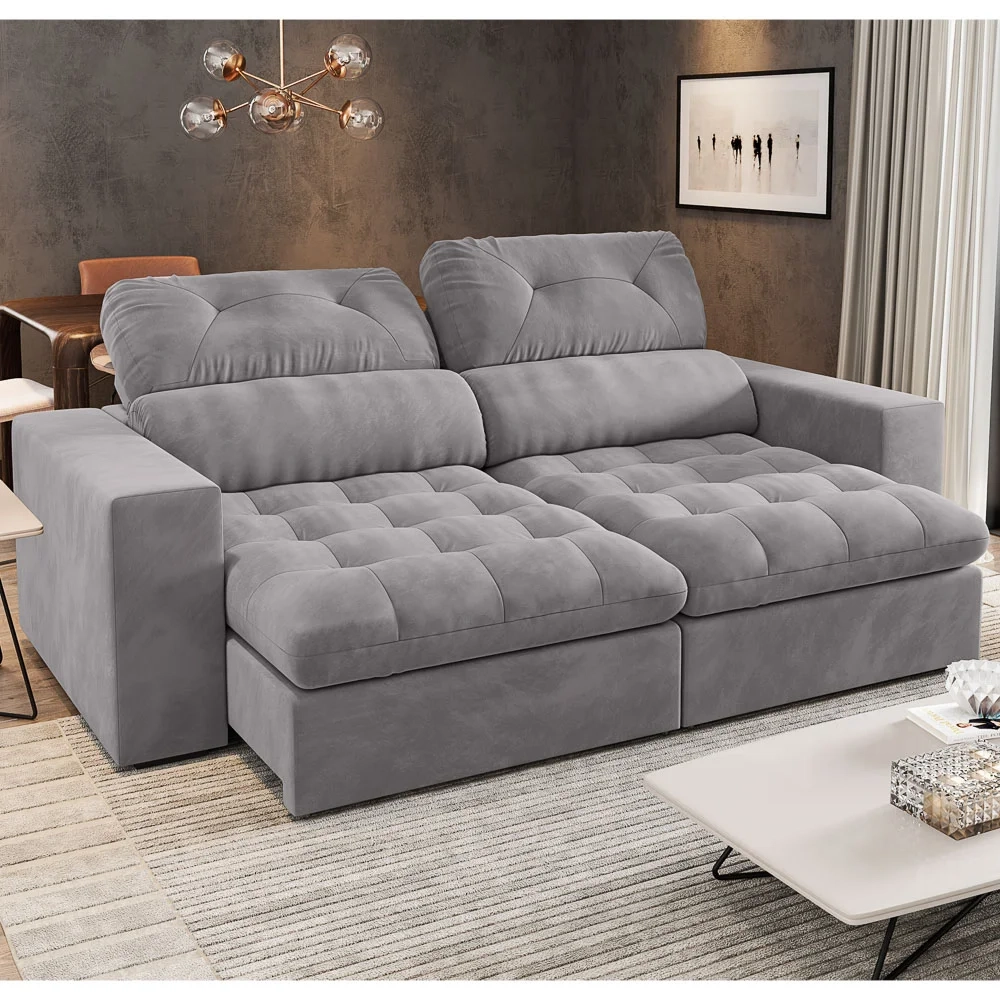 Sofá Retrátil e Reclinável 3 Lugares 200cm Viena A12 Suede Cinza - Mpozenato