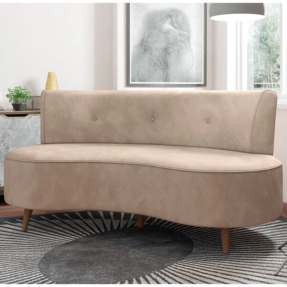 Sofá 2 Lugares para Sala Living 135cm Pés Palito Korah Z08 Veludo Bege - Mpozenato