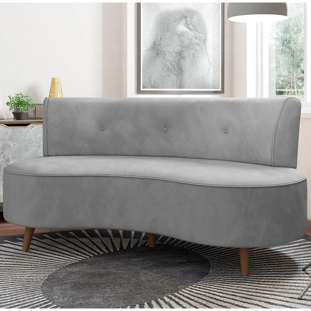 Sofá 2 Lugares para Sala Living 135cm Pés Palito Korah Z08 Veludo Cinza - Mpozenato