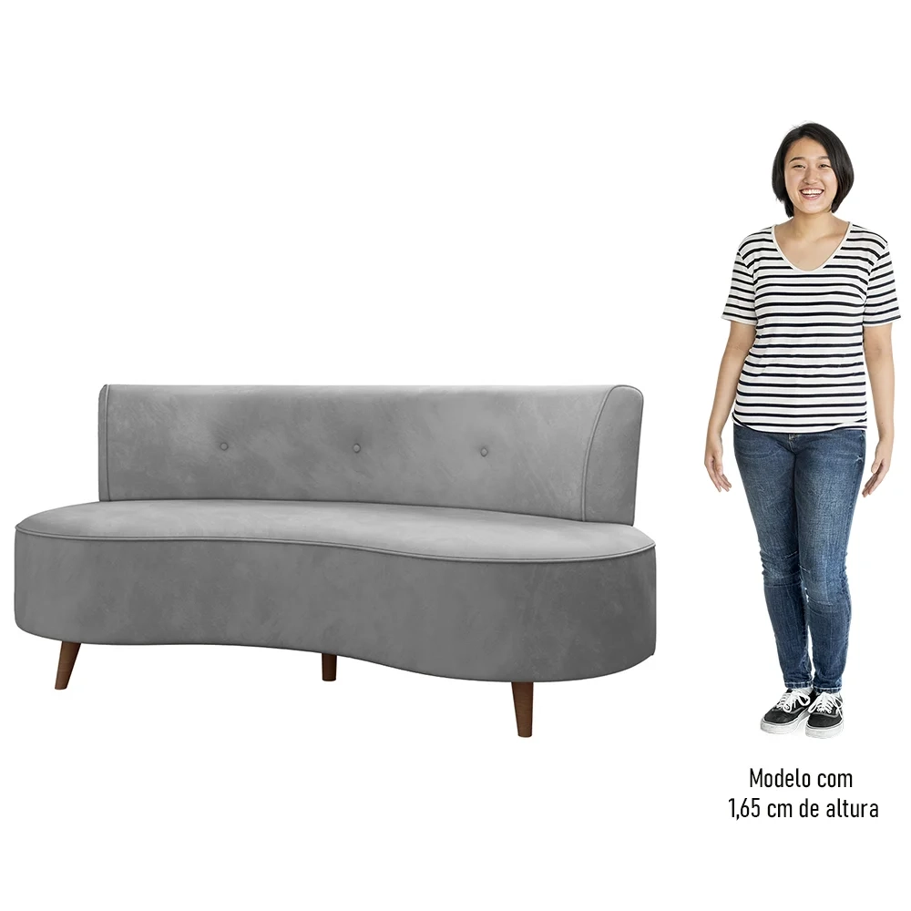 Sofá 2 Lugares para Sala Living 135cm Pés Palito Korah Z08 Veludo Cinza - Mpozenato