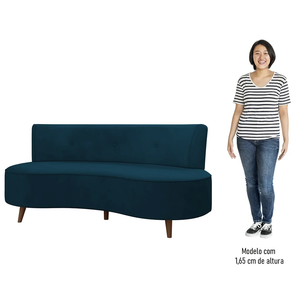 Sofá 2 Lugares para Sala Living 135cm Pés Palito Korah Z08 Veludo Azul - Mpozenato