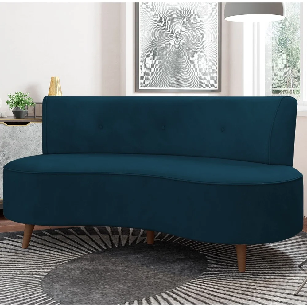 Sofá 2 Lugares para Sala Living 135cm Pés Palito Korah Z08 Veludo Azul - Mpozenato