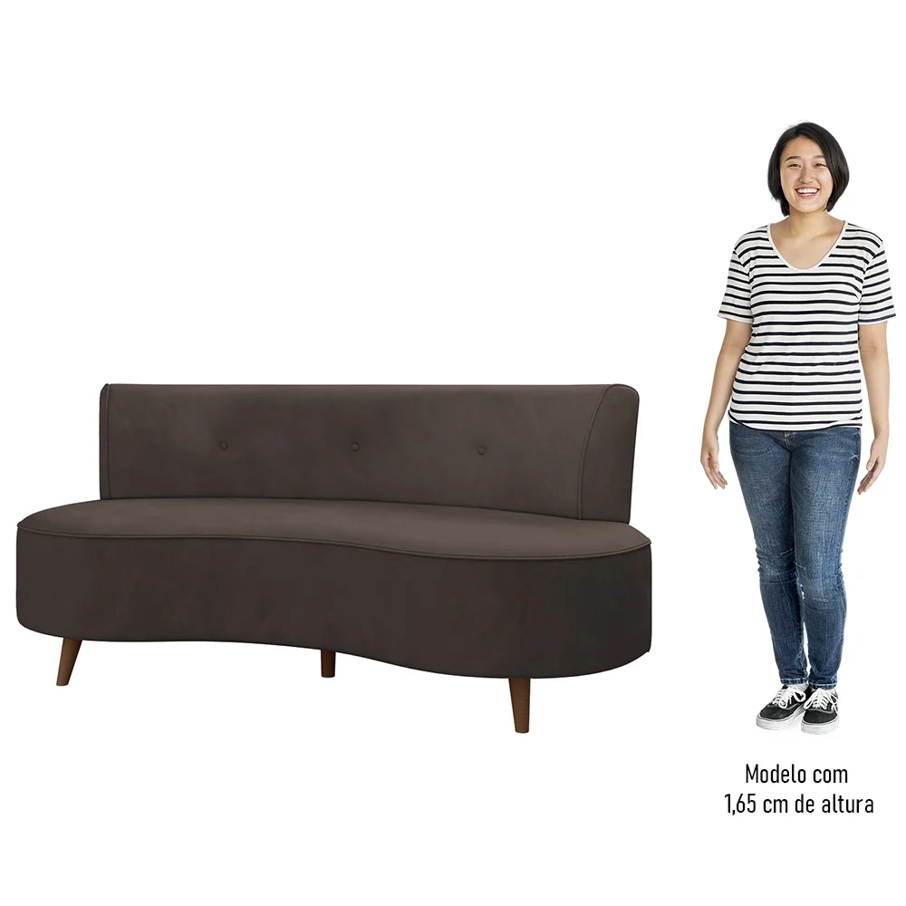 Sofá 2 Lugares para Sala Living 135cm Pés Palito Korah Z08 Veludo Marrom - Mpozenato